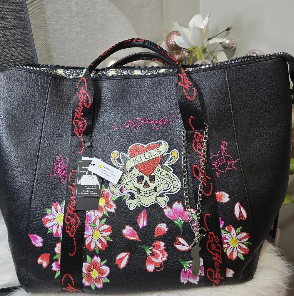 Ed Hardy Large Weekender Faux Leather Bag in Love Kills Slowly New